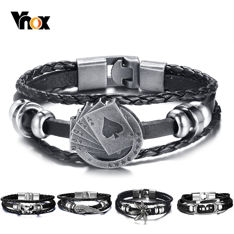 Vintage Vegas Fashion - Винтажный Мужской кожаный браслет Vnox на