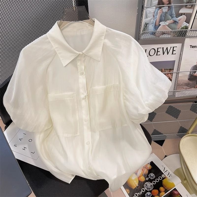 Vintage Fashion Hong Kong - Женская свободная рубашка с рукавами-фонариками, короткий